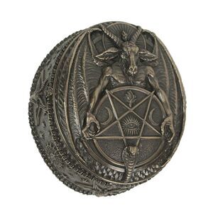 Baphomet With Inverted Pentagram Bronze Finished Round Trinket Box